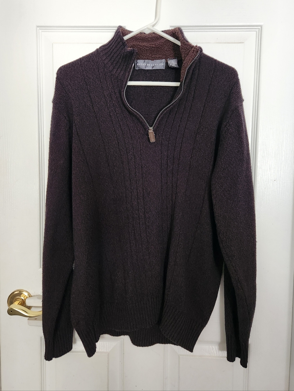 Oscar De La Renta Men's Quarter-Zip Sweater in Dark Brown Size L GENLTY USED